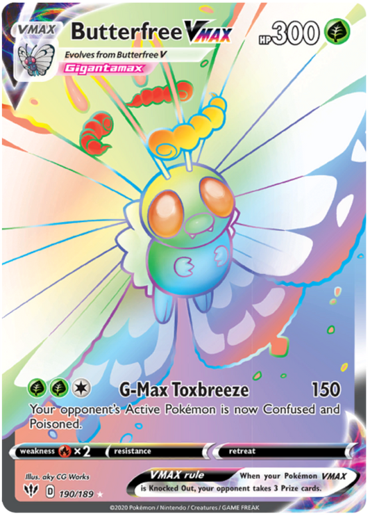 Pokemon Card Darkness Ablaze 190/189 190/189 Butterfree VMAX Rainbow Rare