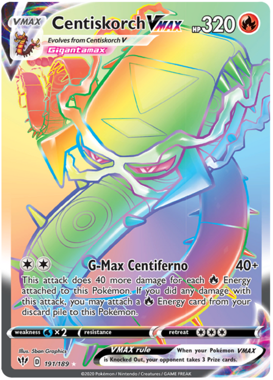 Pokemon Card Darkness Ablaze 191/189 191/189 Centiskorch VMAX Secret Rare