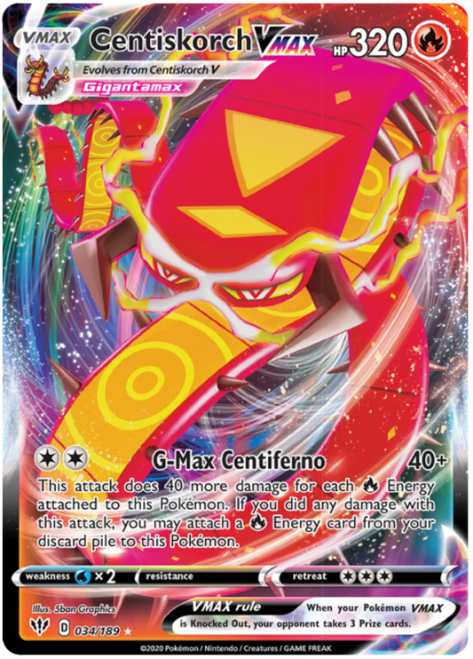 Pokemon Card Darkness Ablaze 34/189 034/189 Centiskorch VMAX Ultra Rare