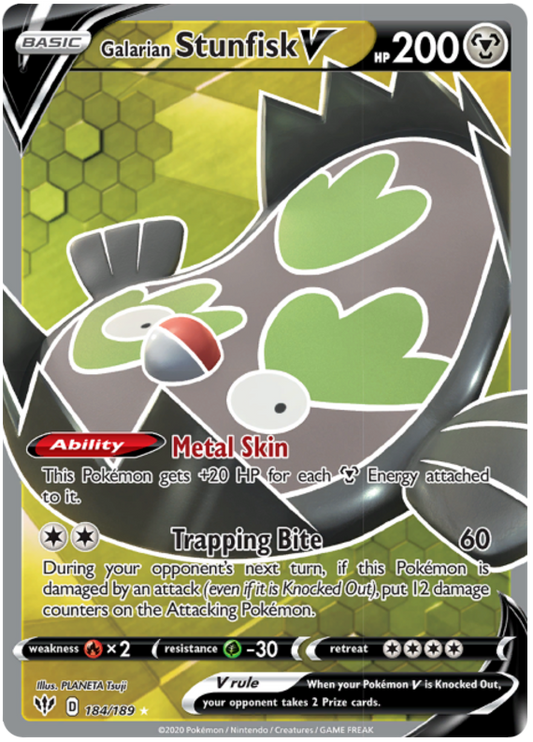 Pokemon Card Darkness Ablaze 184/189 184/189 Galarian Stunfisk V Full Art